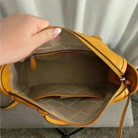 Michael Kors Carine Carmel Small Studded Pebbled Leather Satchel - Picture 5 of 11